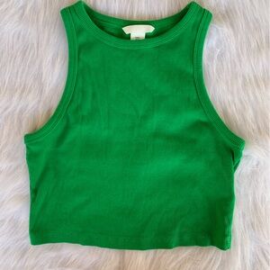 H&M Vibrant Green Ribbed Crop Tank Top - Size Medium